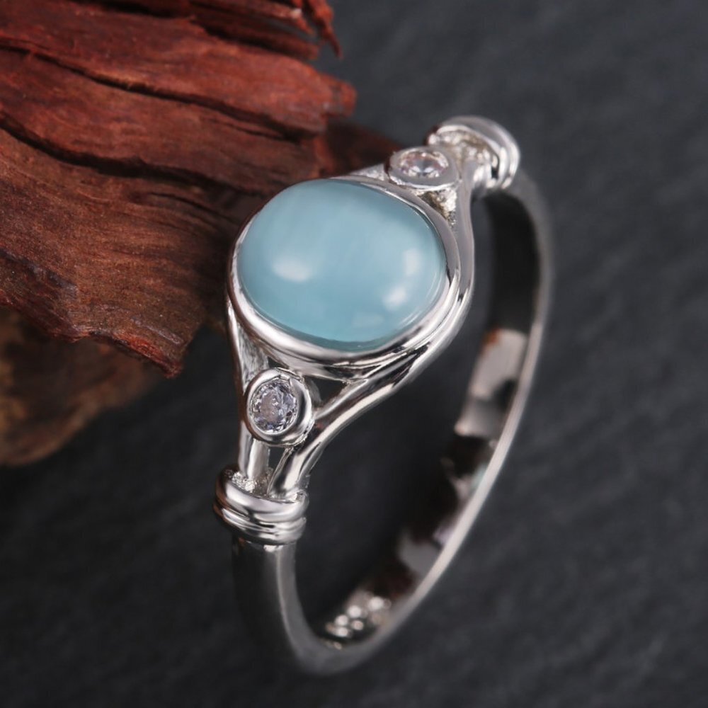 💍 New Blue Oval Opal Refine Fever Trendy Silver Rings for Women, EVGG1403
